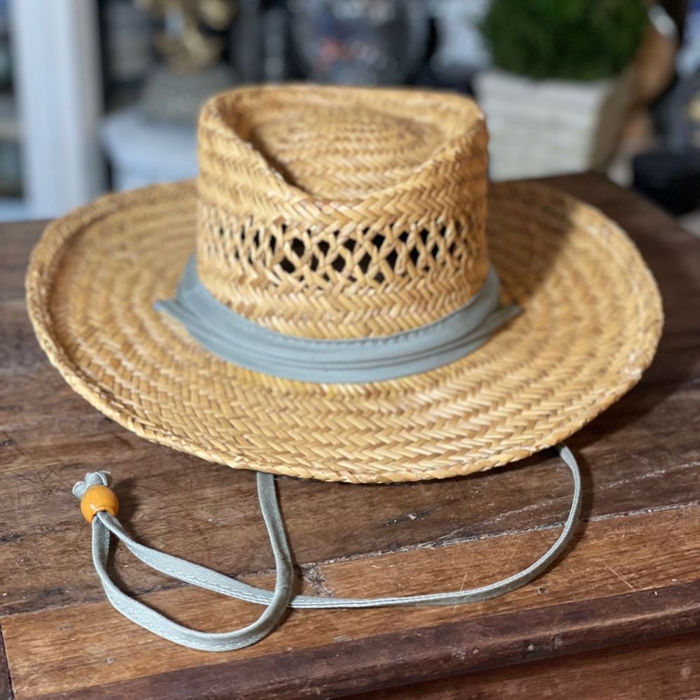 Vintage DPC beige natural fiber straw Hat PS adjustable chin strap